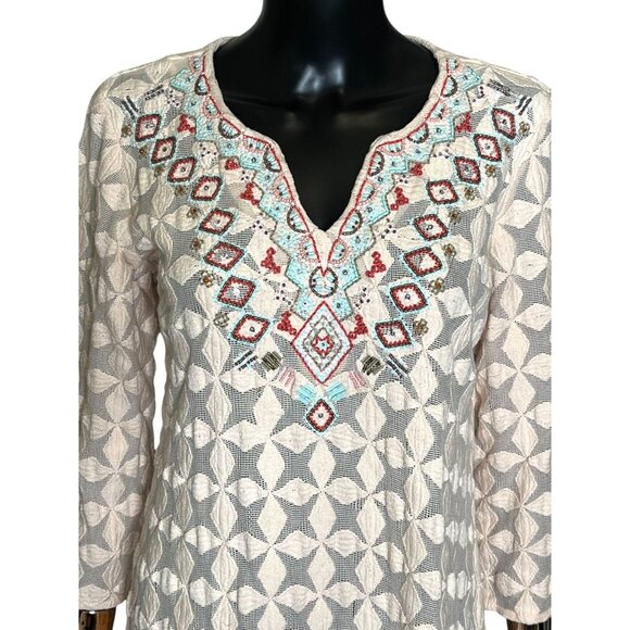 ✨ Sundance Global Embrace Blush Peach Beaded Dress Size Medium ✨ - Picture 10 of 14